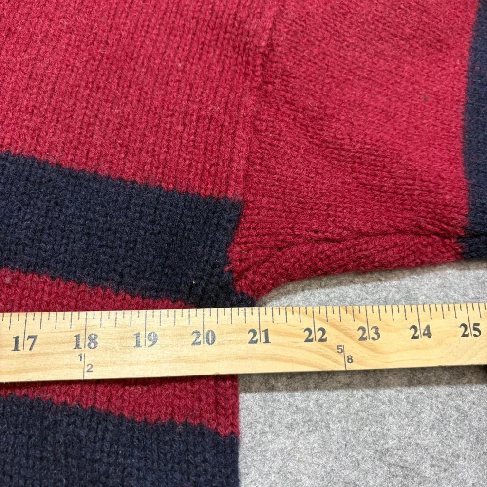 Vintage Gap Wool Shawl Collar Sweater Mens Medium Burgundy Navy Striped Knit